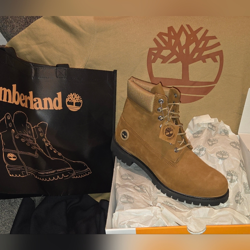 Size 11.5-Mens Timberland 6" Premium Nubuck Boots - Sesame/Medium Brown